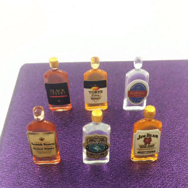 1:12 scale Dollhouse Miniature Whiskey Bottles (6 pcs)