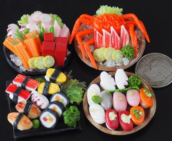 1:12 Dollhouse Miniature Sushi and Sashimi (4 plates)