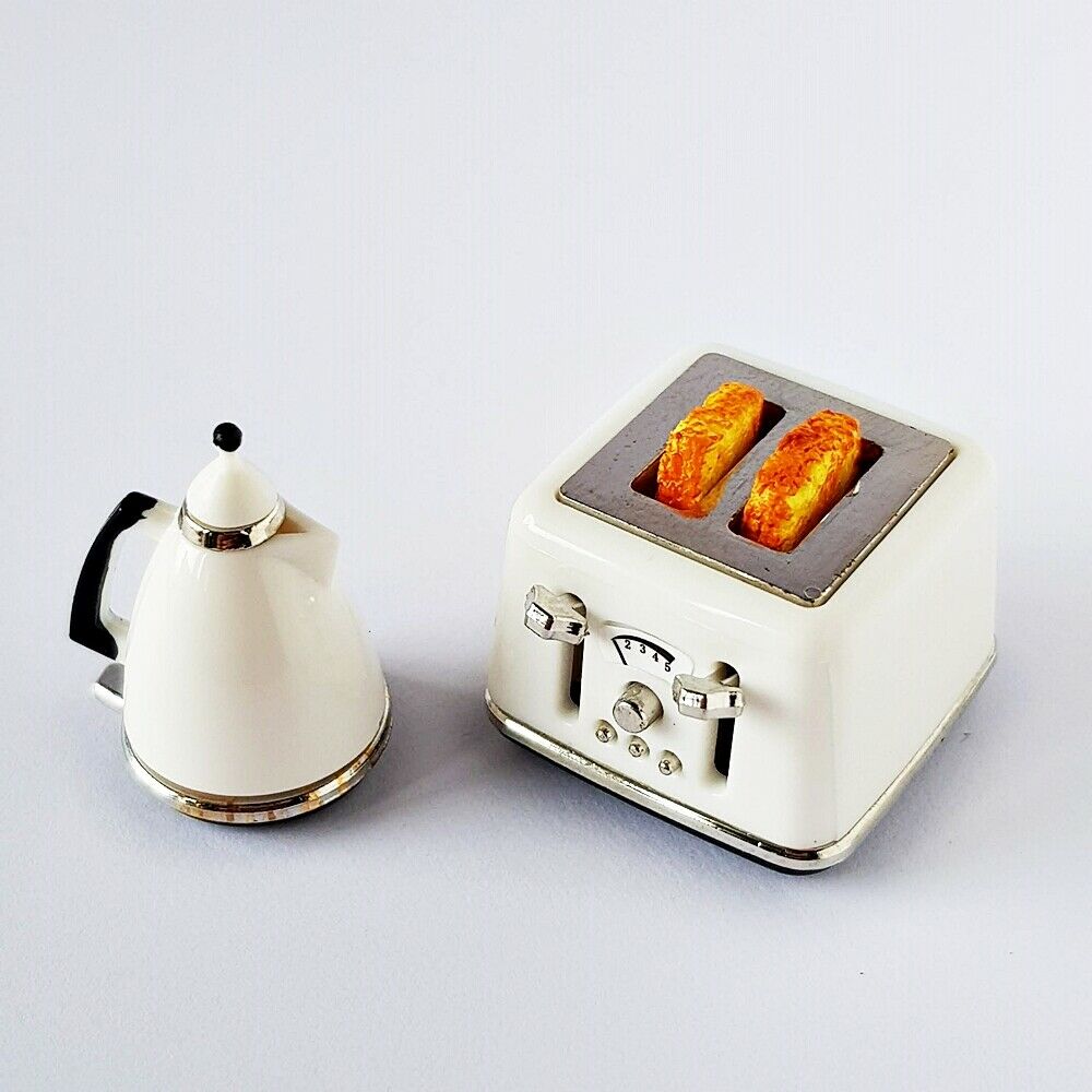 44 Pieces 1:12 Dollhouse Miniature Breakfast Kitchen Accessories Mini Toast  Machine Bread Juice Milk Eggs Cups Fruits Plates Knife Fork Spoons for