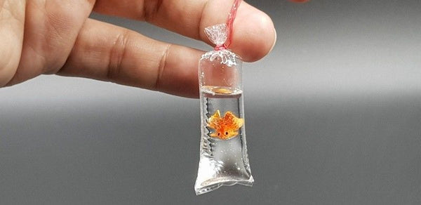 Miniature Clay orange Goldfish in Plastic Bag