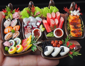 Dollhouse Miniature 6 Boats of Japanese Food