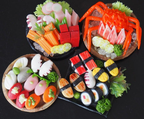 1:6 Dollhouse Miniature Sushi and Sashimi (4 plates)
