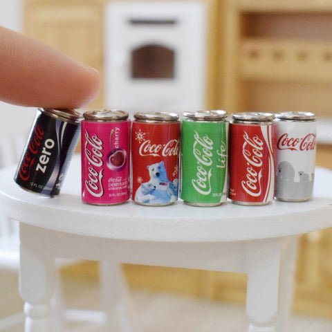 Dollhouse Miniature Coca Cola Cans (6 pcs)
