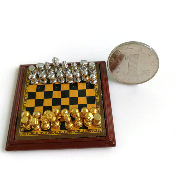 1/12 scale dollhouse miniature chess set silver and gold