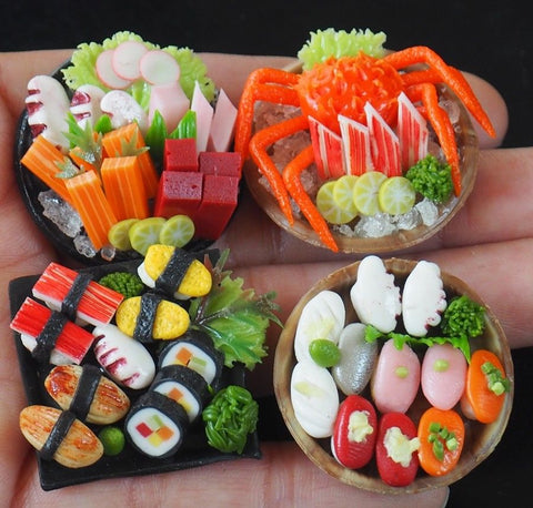 Dollhouse Miniature Sushi and Sashimi (4 plates)