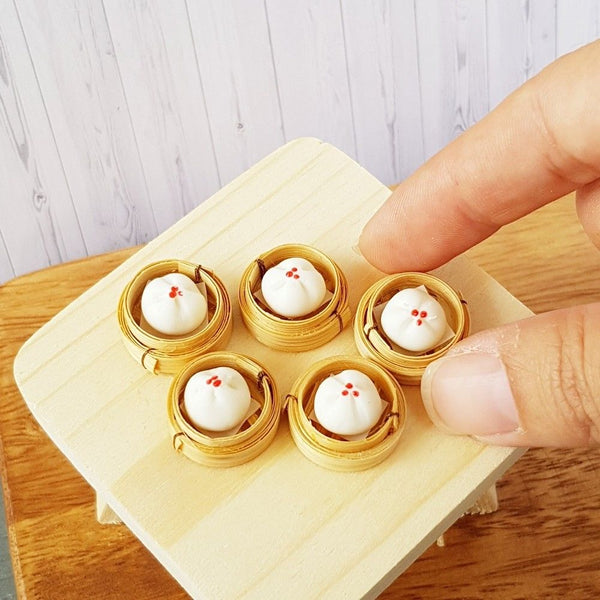 Miniature Steamed Buns in Bamboo Baskets (5x)