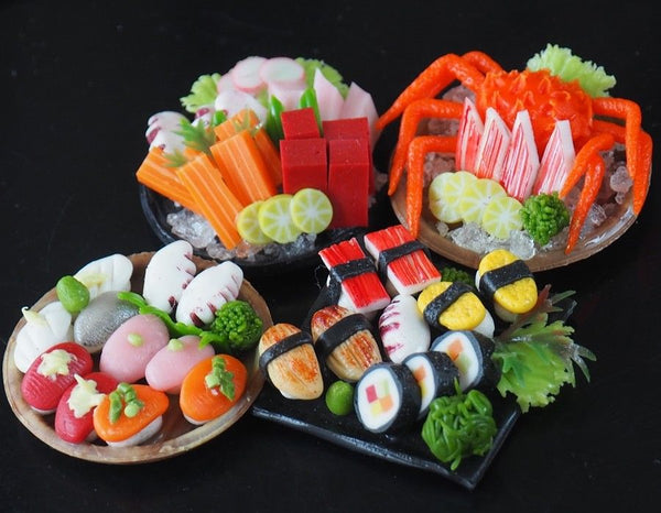 1:12 scale Dollhouse Miniature Sushi and Sashimi (4 plates)