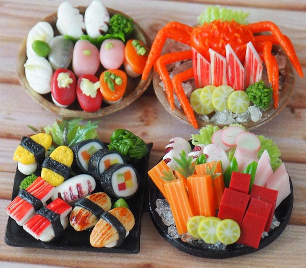 1/12 Dollhouse Miniature Sushi and Sashimi (4 plates)