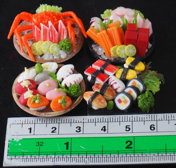1/12 scale Dollhouse Miniature Sushi and Sashimi (4 plates)