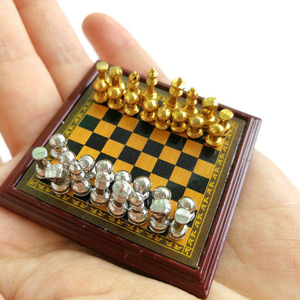 1/12 scale miniature dollhouse chess set gold silver