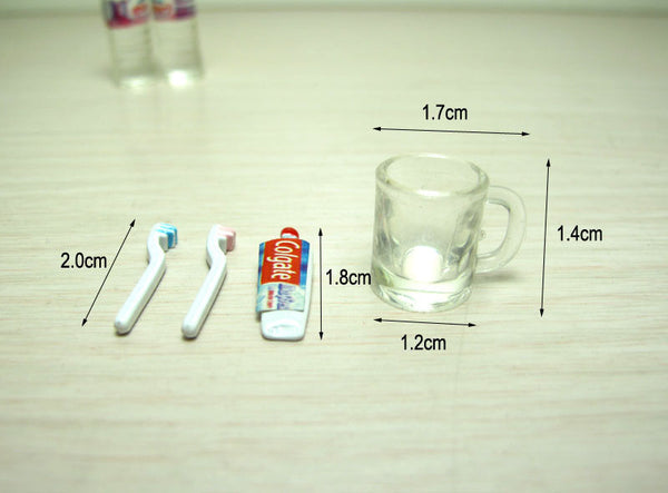 Dollhouse Miniature Toothbrush, Toothpaste and Cup