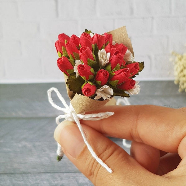 Mulberry Paper Red Rose Flowers Handmade Bouquet Miniature Valentines Gifts Cute